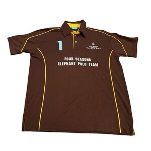 Act Clothing Four Seasons Elephant Polo Team Shirt Brown Yellow‎ Mens XL